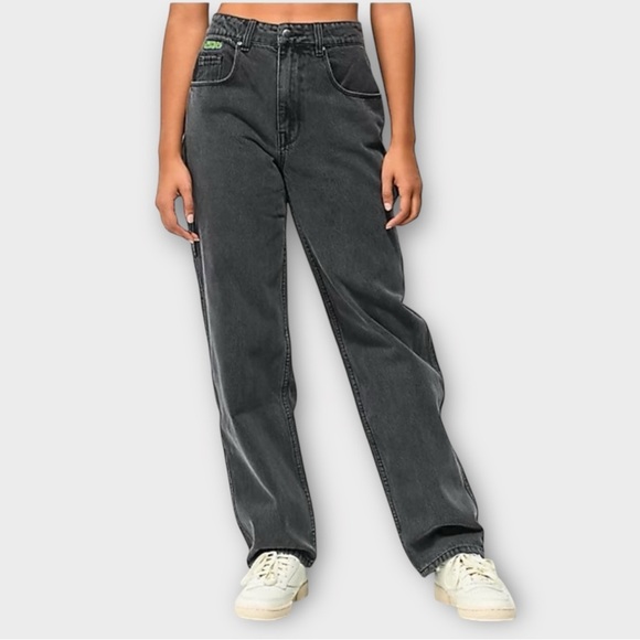 Empyre Tori 90s Pleated High Waist Wide Leg Skate Jeans in Washed Black Size 8 - Picture 1 of 8